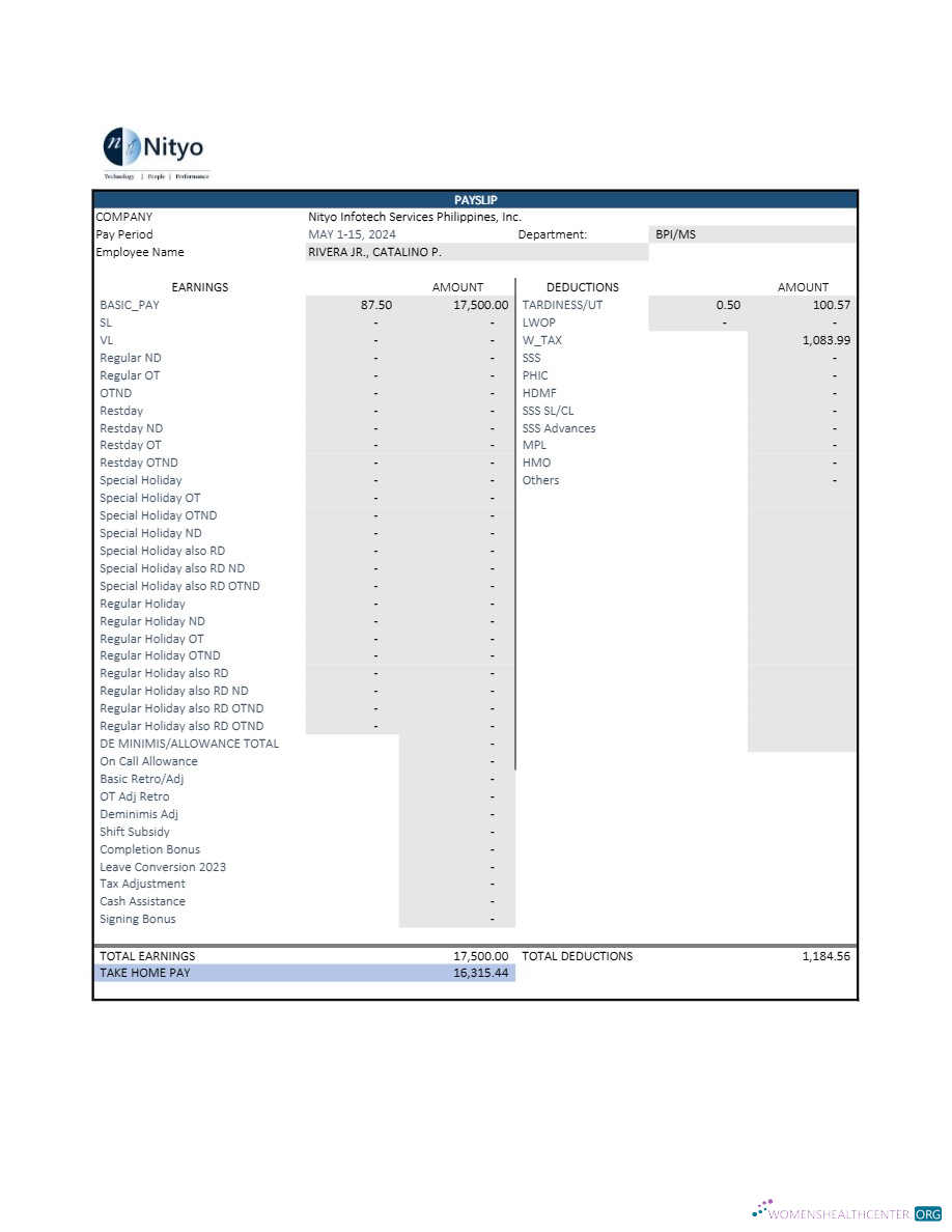 Download Nityo Infotech Services Philippines payslip template in Word and PDF formats.pdf, 1 Photoshop template